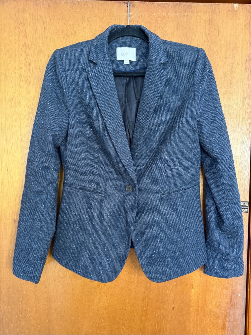 LOFT Dark Charcoal Tweed Single-Button Blazer